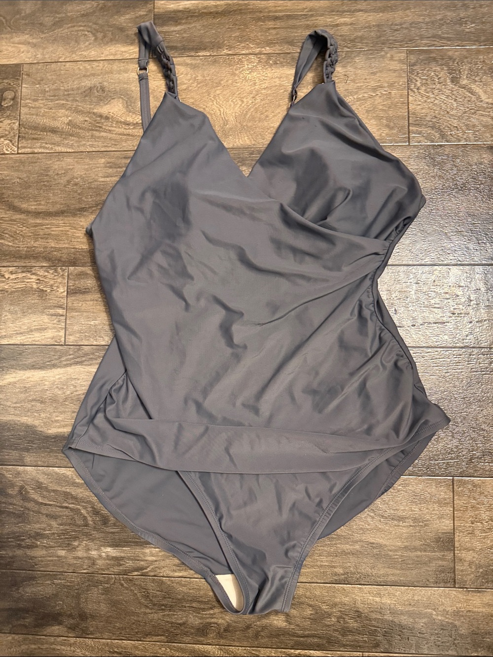 Merona Charcoal Gray V-Neck One-Piece Swimsuit